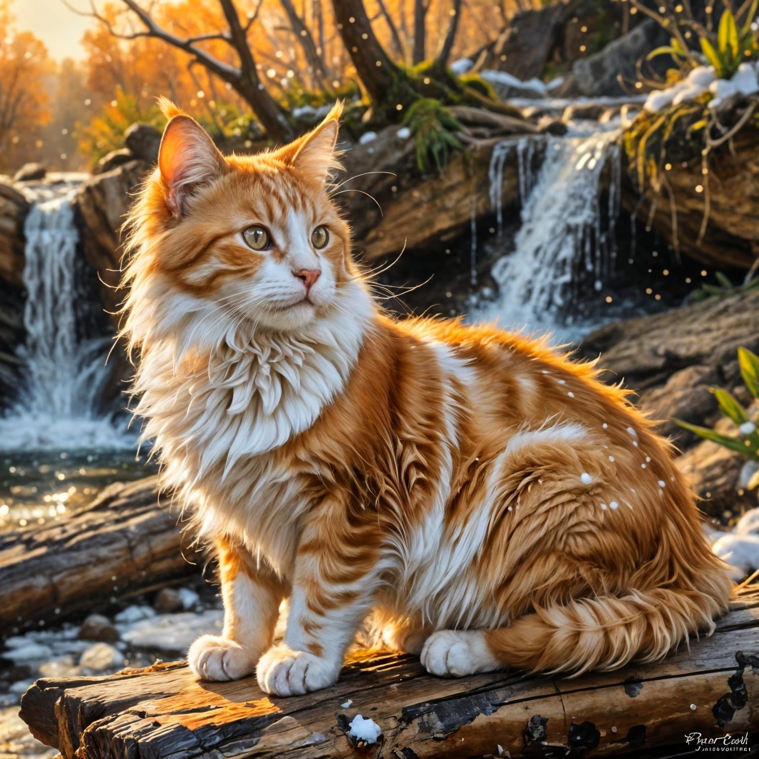 Tabby Cat in Mountain Landscape Oil Painting
