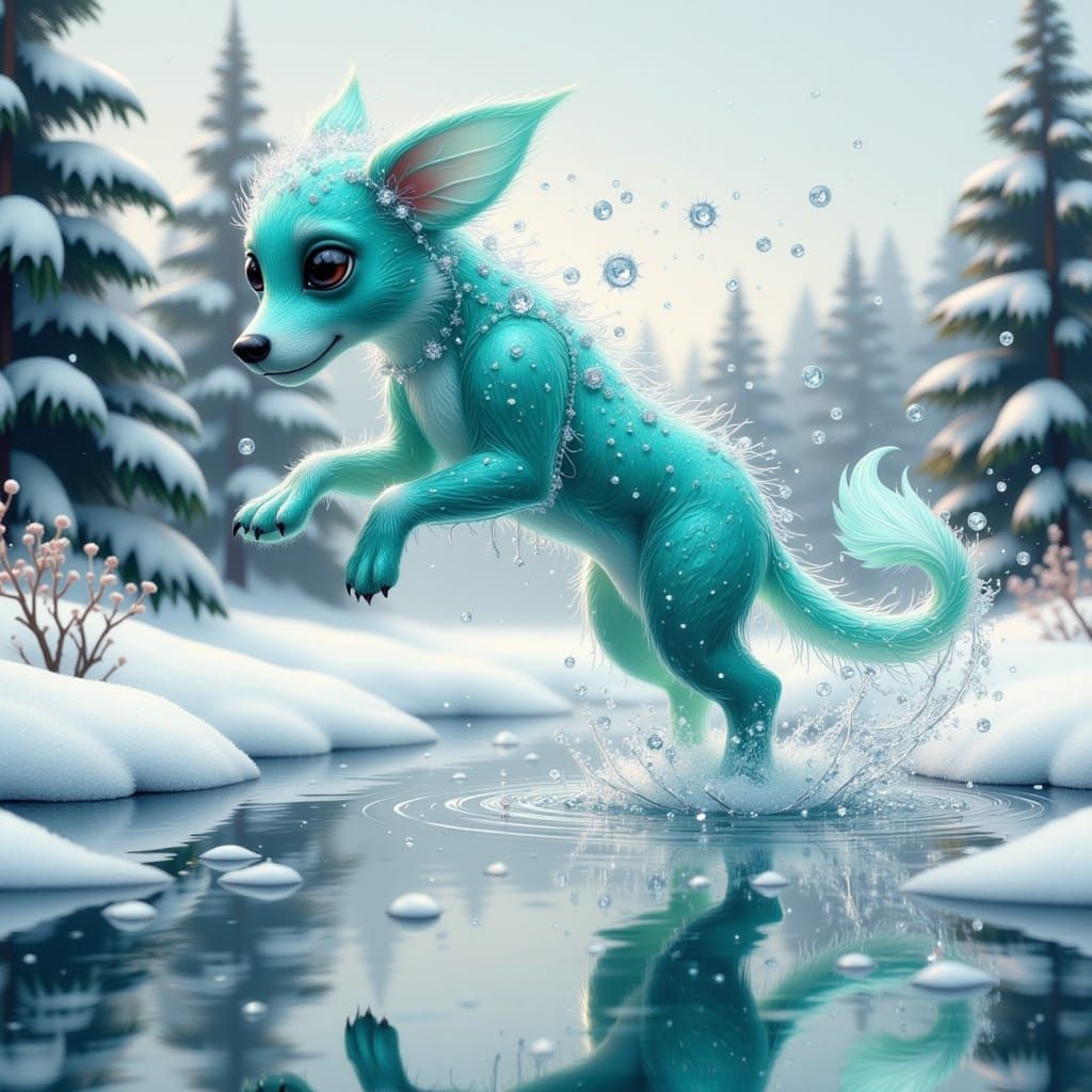 Whimsical Crystal Puppy Emerges from Winter Wonderland in So...