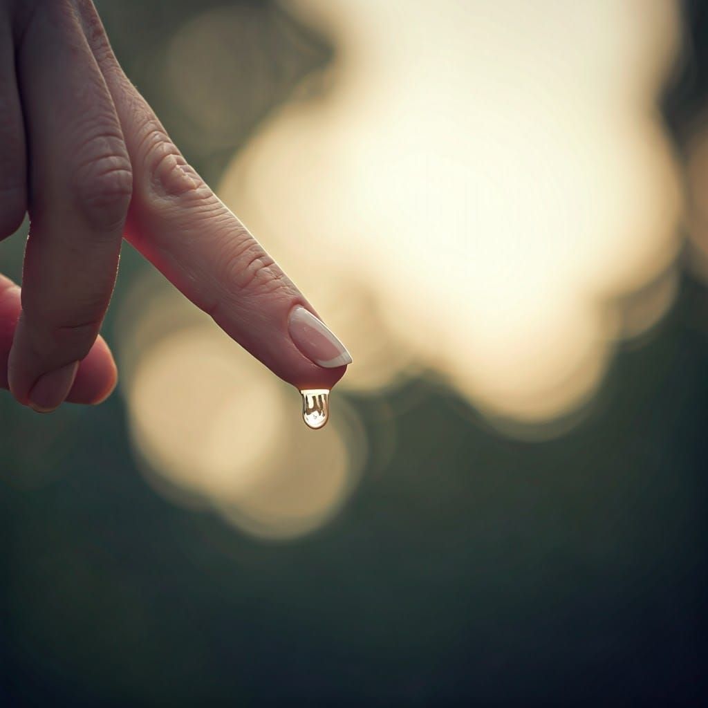 Water Droplet on Finger in Impressionist Style