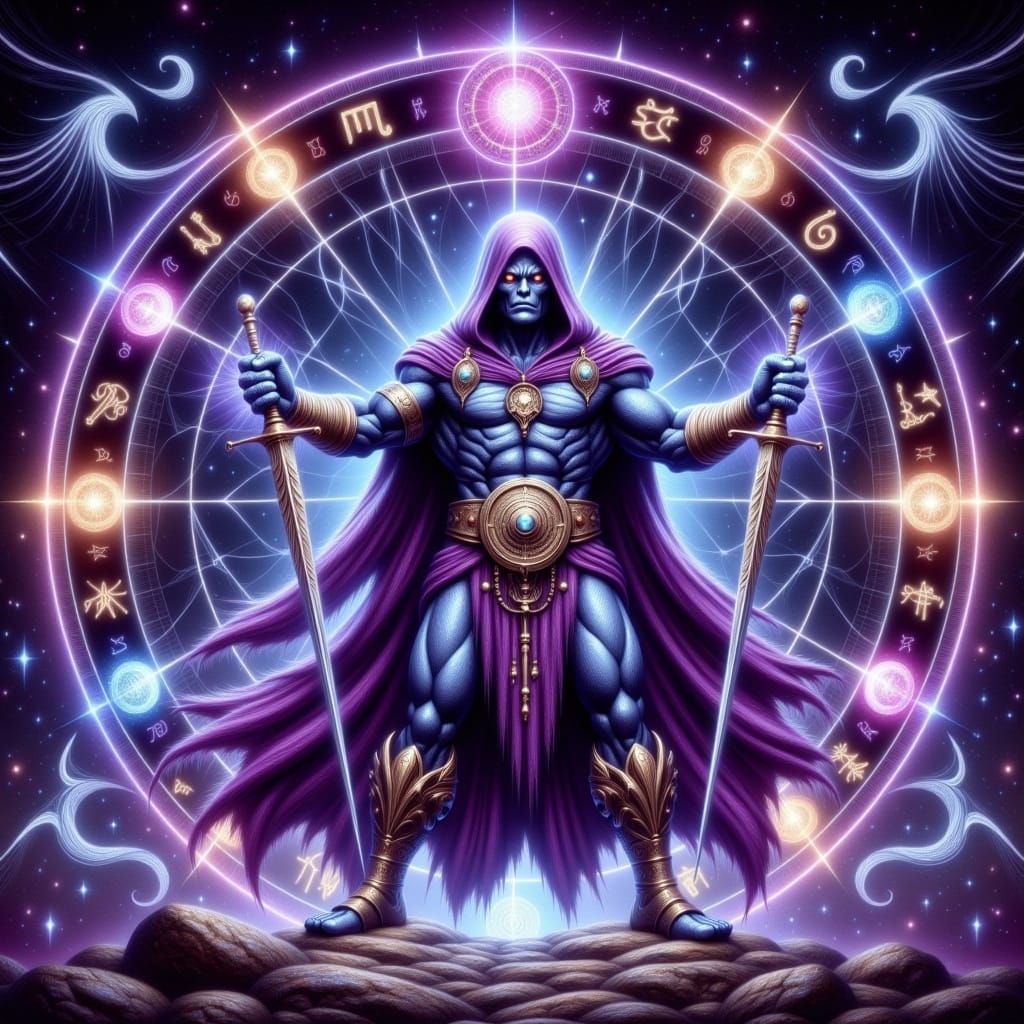 Skeletor in a Mystical Zodiac Setting with Ancient Astrology...