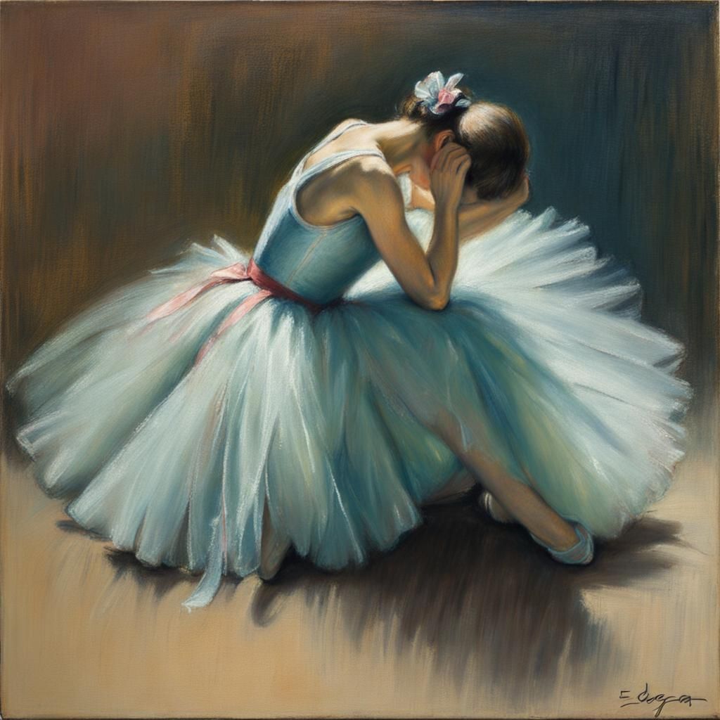 Mournful Dancer in Pastel, Impressionistic Style