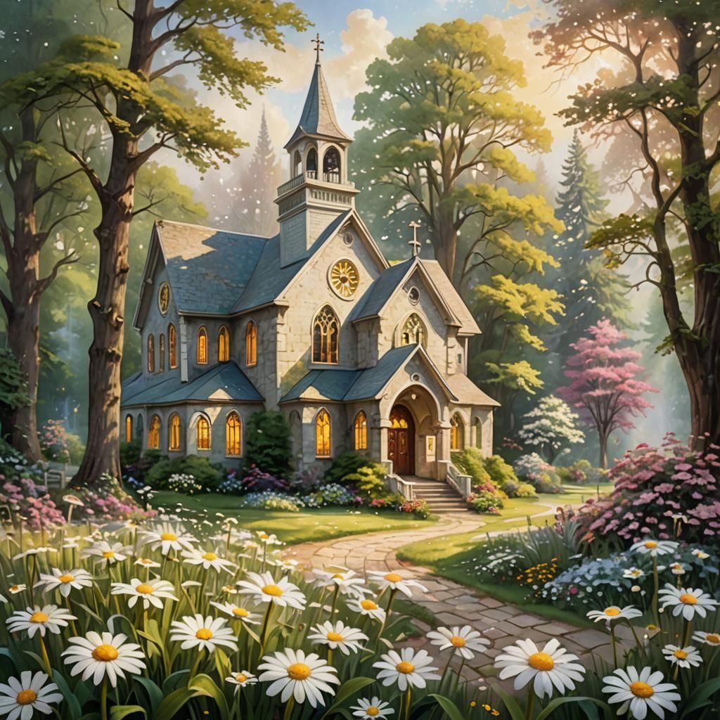 Idyllic Country Church in Impressionistic Style