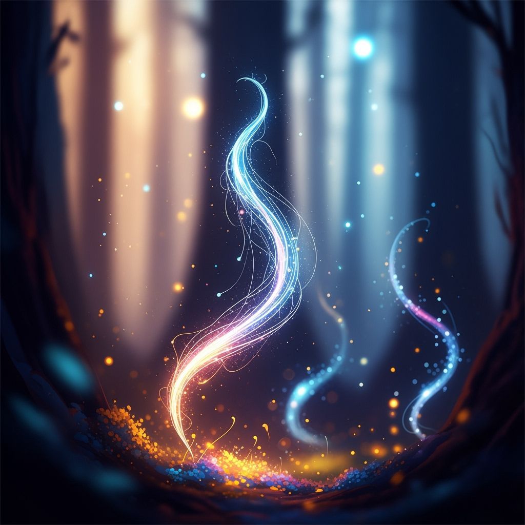 Ethereal Wisps Dancing in a Dreamlike Forest