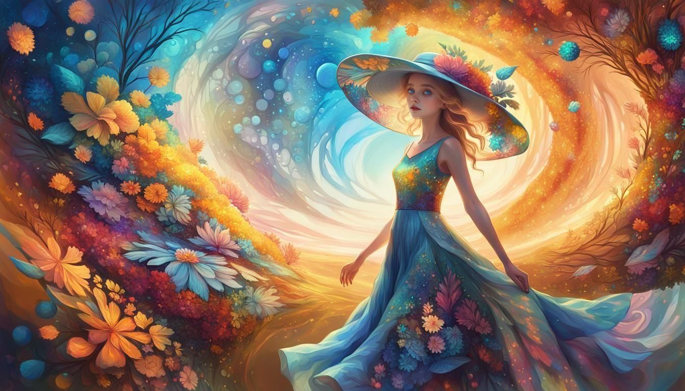 Dreamy Girl on Fractal Path: Surreal Digital Art