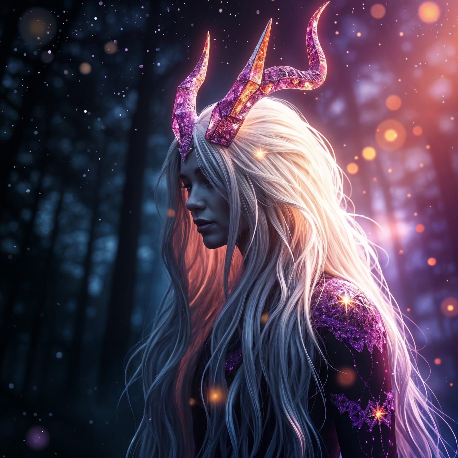 Mystical Figure in Starry Forest: Dark Fantasy Art