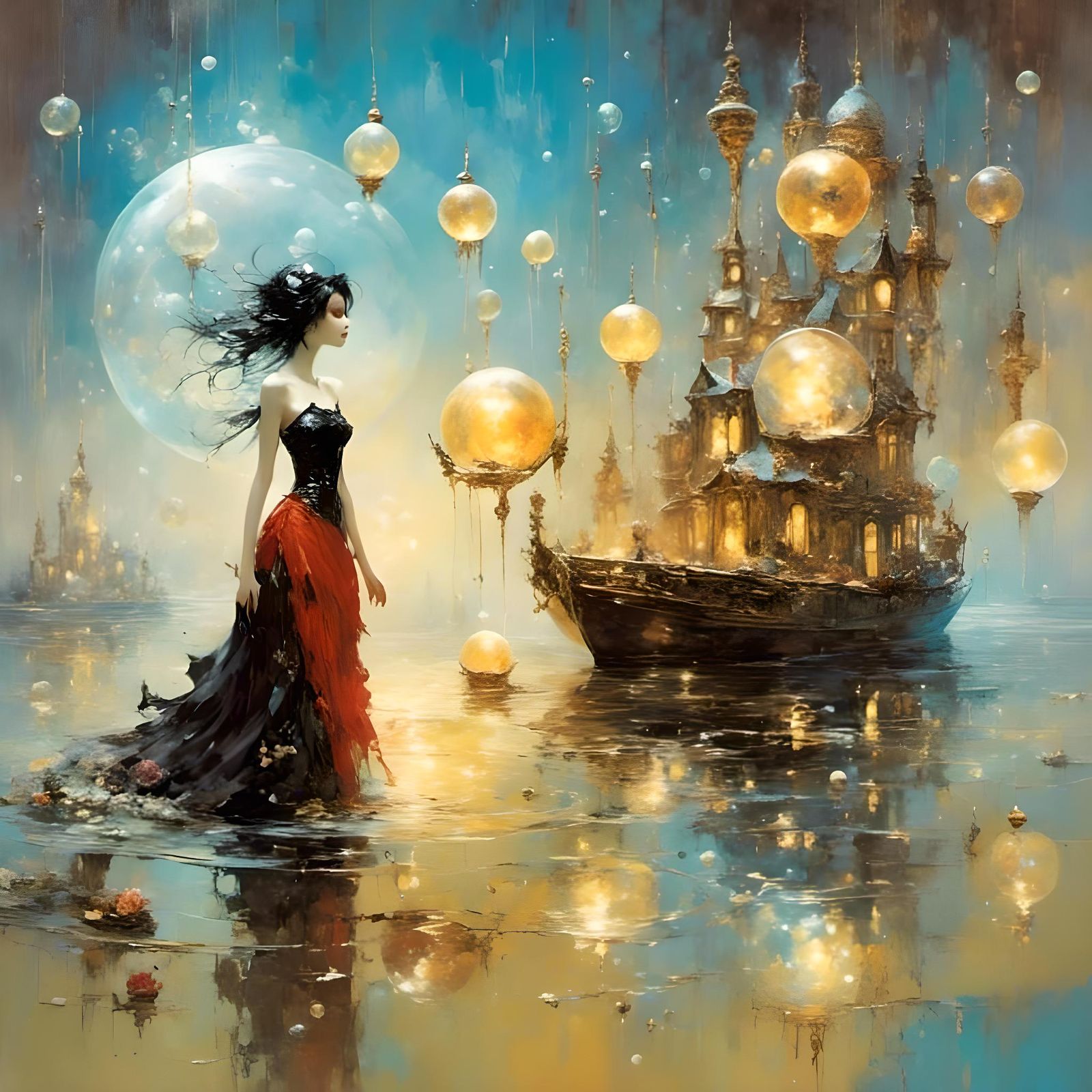 Goth Punk Girl Walks on a Lake