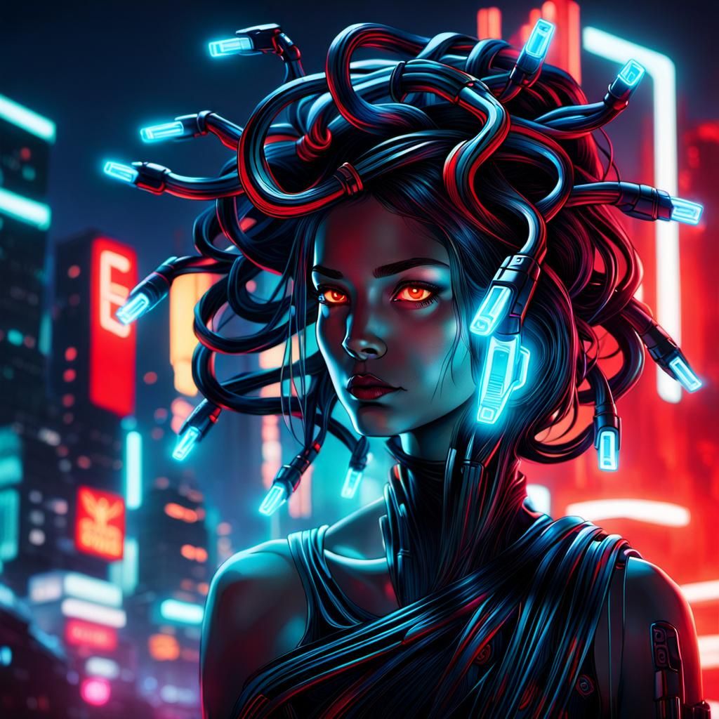 Cyberpunk Woman with Charging Cord Hair