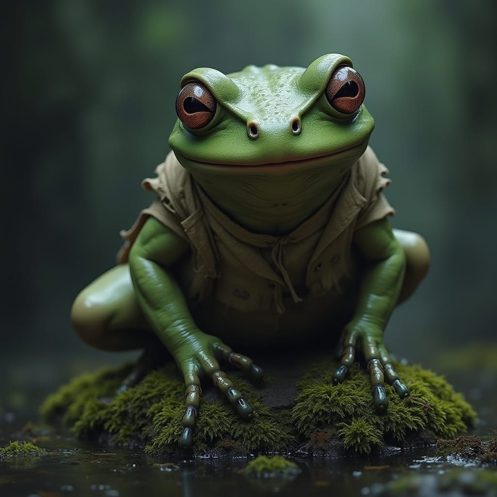 Menacing Frog in Dark Swamp, Gothic Horror Style