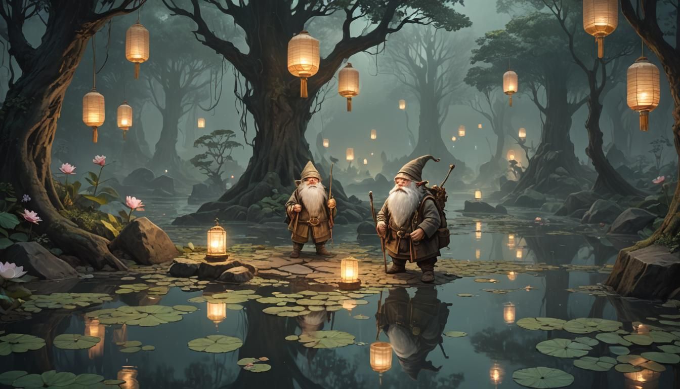 A fantasy scene of two dwarves carrying sacks
