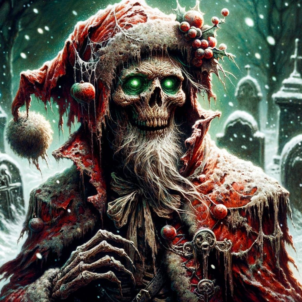 Ghoulish Santa Claus in Graveyard