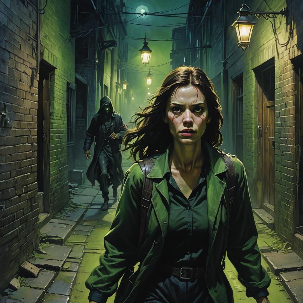 Ominous Chase in a Dimly Lit Alleyway