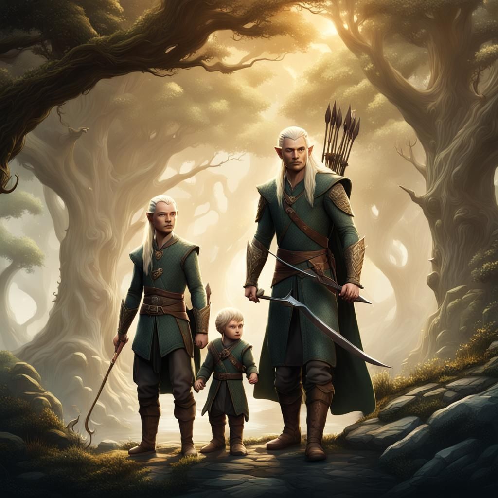 Elf Family Portrait in Detailed Fantasy Art Style