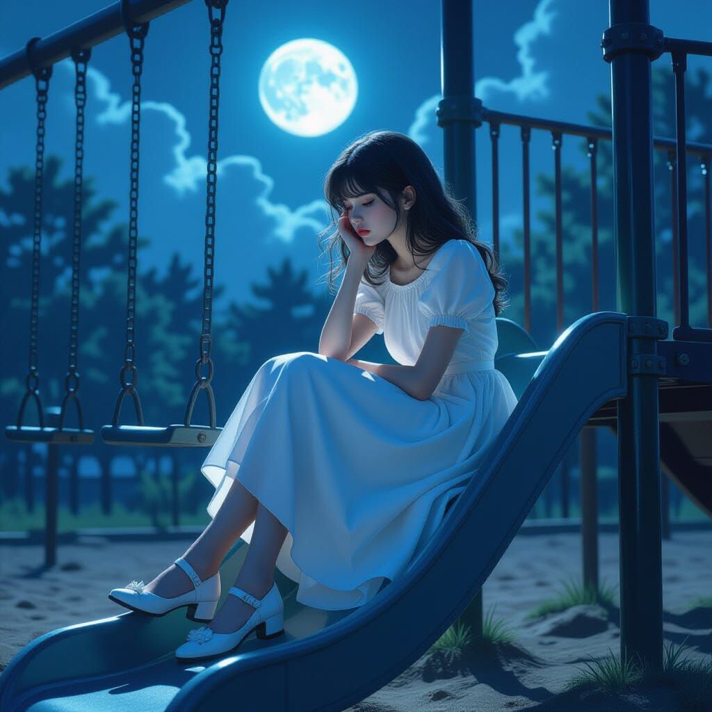 Spectral Girl on Moonlight Playground