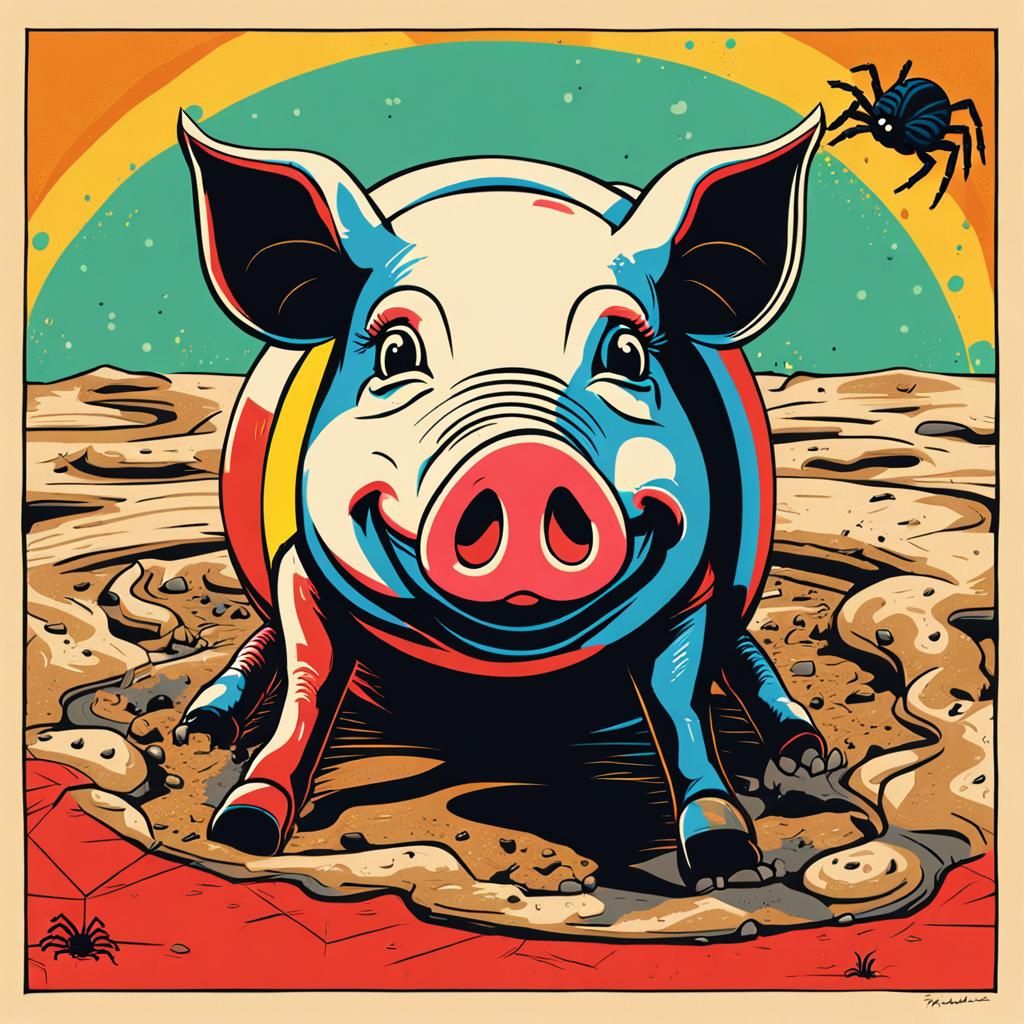 Happy Pig and Friendly Spider in Pop Art Style
