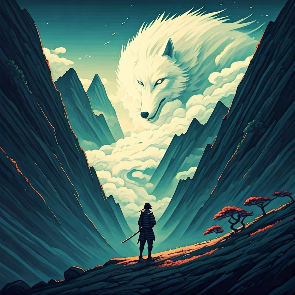 Samurai Quest in a Surreal Ukiyo-e Landscape