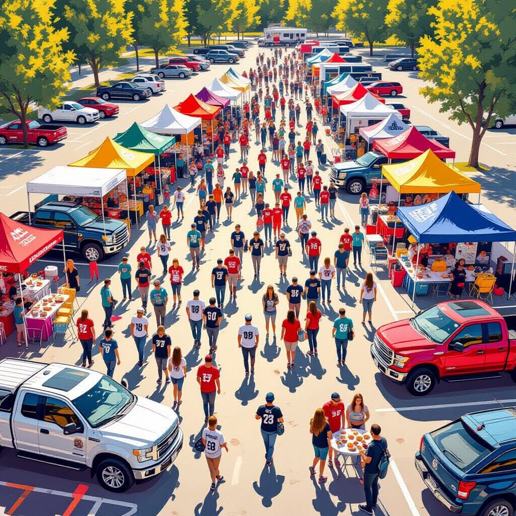 Vibrant Tailgate Party in Stadium Parking Lot