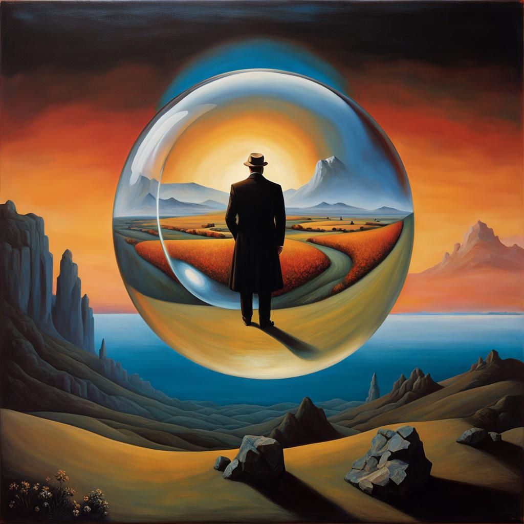 Man Holds the World in a Bubble, Surreal Art