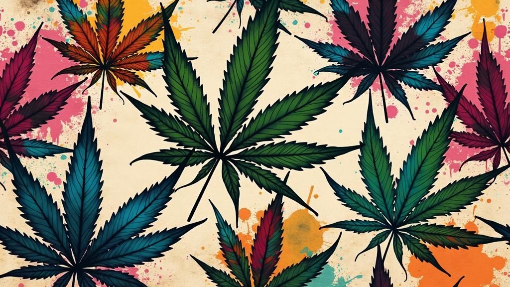 Vibrant Cannabis Graffiti Art on Vintage Paper