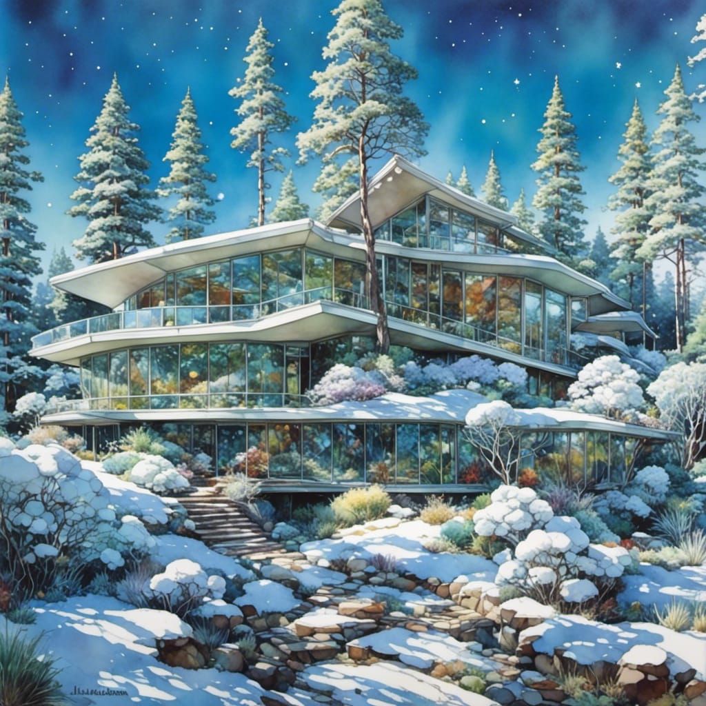 Futuristic Glasshouse Inspired by Nature and Mid-Century Des...