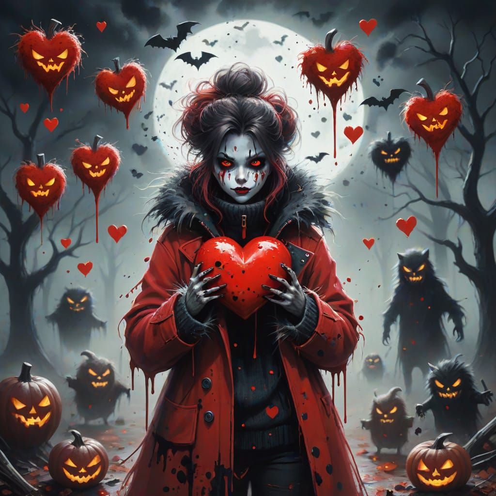 Spooky Heart Monster Halloween Scene