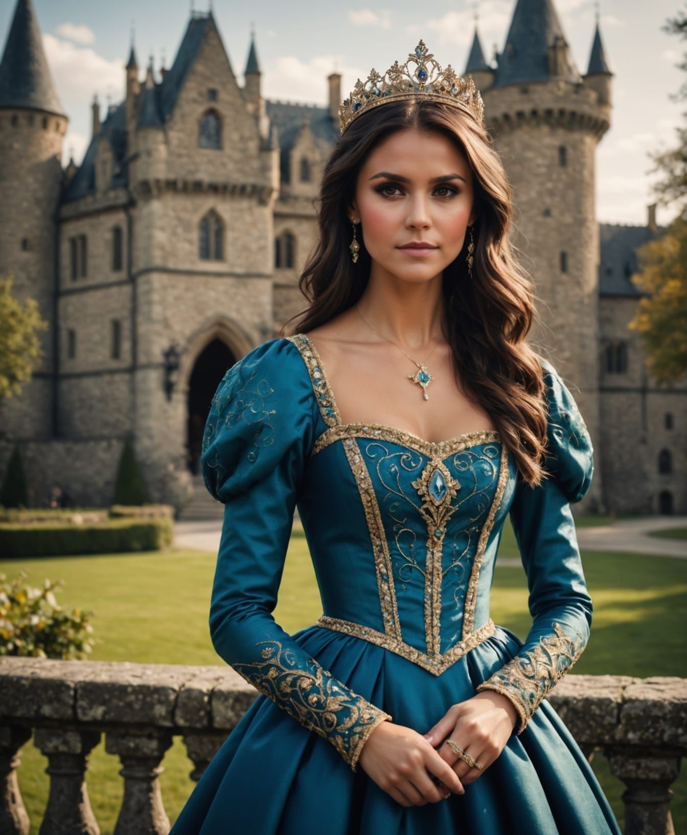 Nina Dobrev as a Regal Princess in a Fairytale Castle