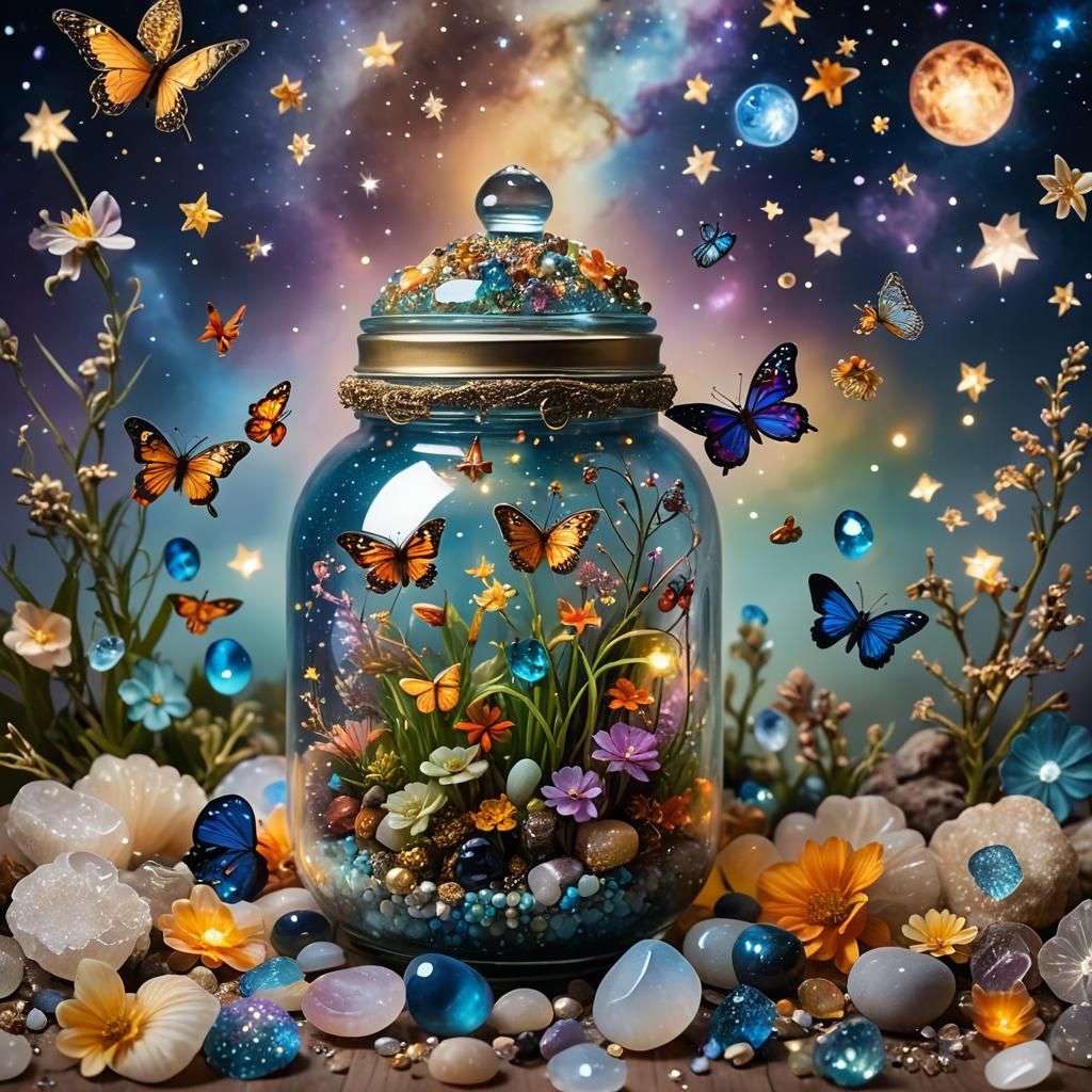 Magical Dreamscape Terrarium with Stars and Crystals