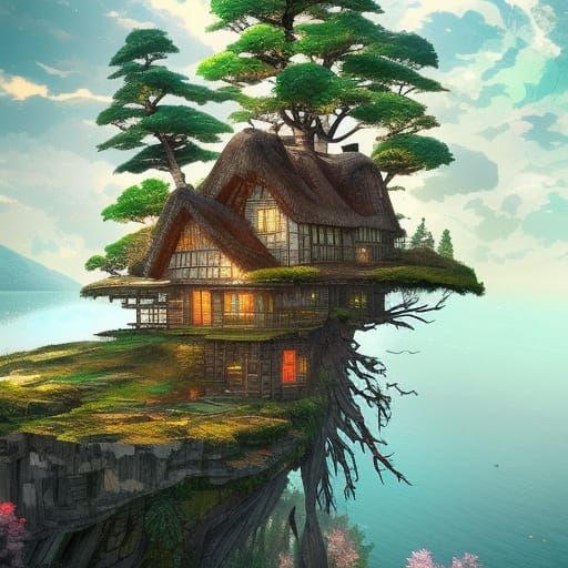 Mountain Cottage: Hyperdetailed Digital Illustration