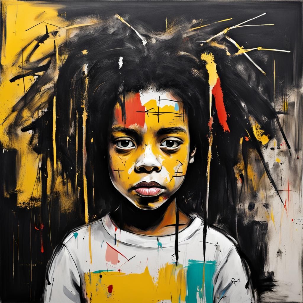 Little Girl Portrait in Basquiat Style