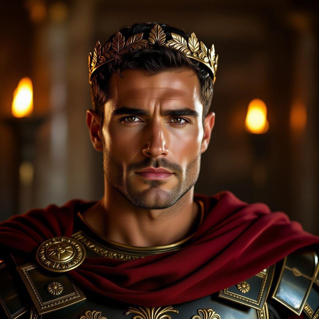 Mark Antony Portrait in Roman Armor, Regal and Passionate