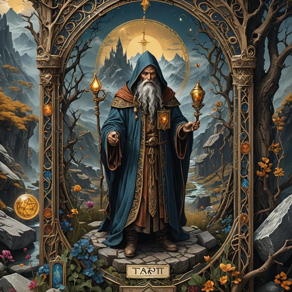 Tarot Card: The Hermit in Detailed Digital Painting