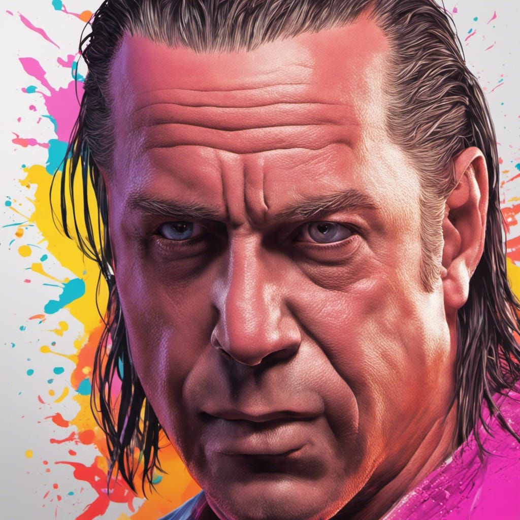 Hyperrealistic Bret Hart Portrait as Splash Art