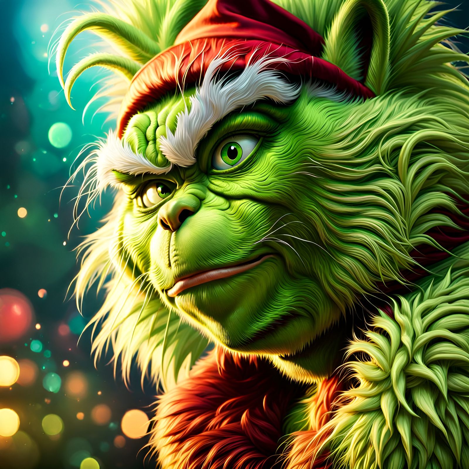 Hyperrealistic Grinch in Splash Art Style