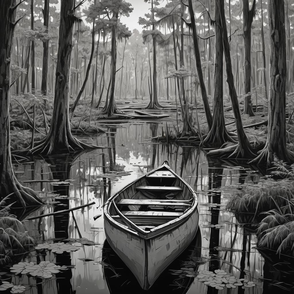 Overturned Canoe in Cypress Swamp: Comic Noir