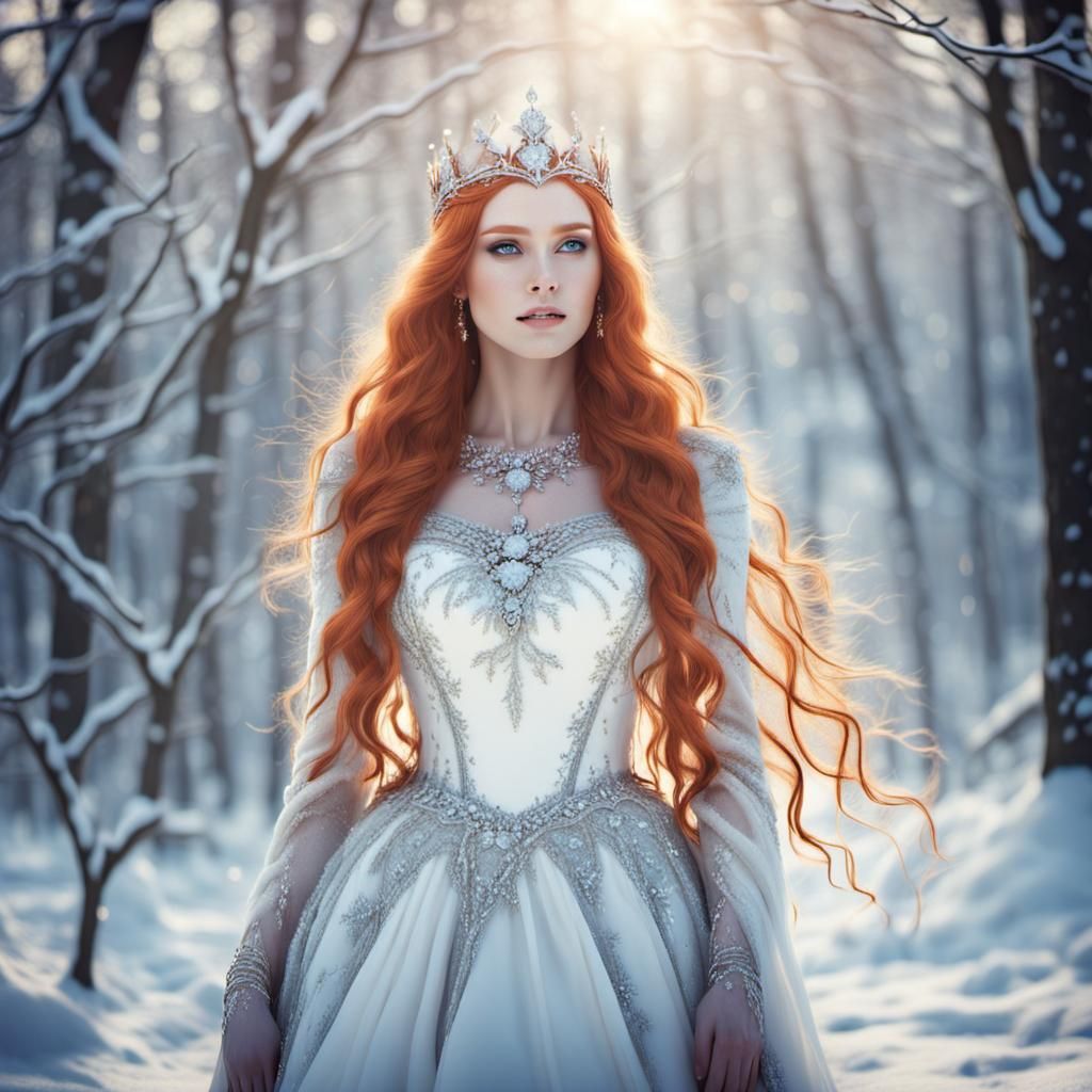 Ethereal Snow Queen in a Winter Fantasy Landscape