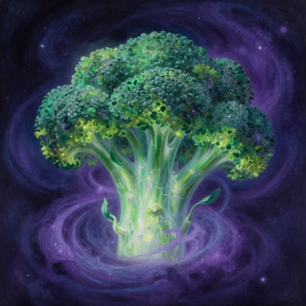 Cosmic Broccoli Entity in Visionary Art Style