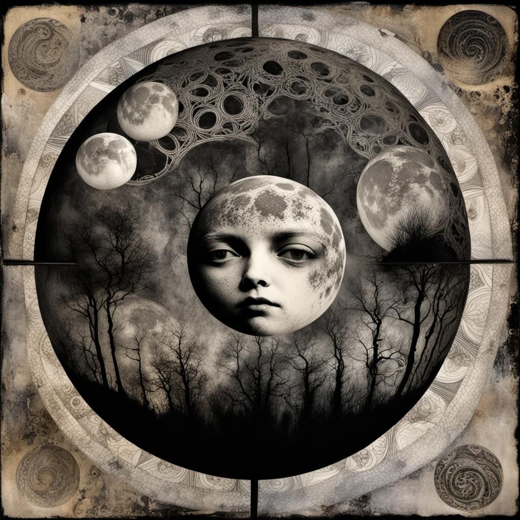 Surreal Harvest Moon Orb in Symbolist Style