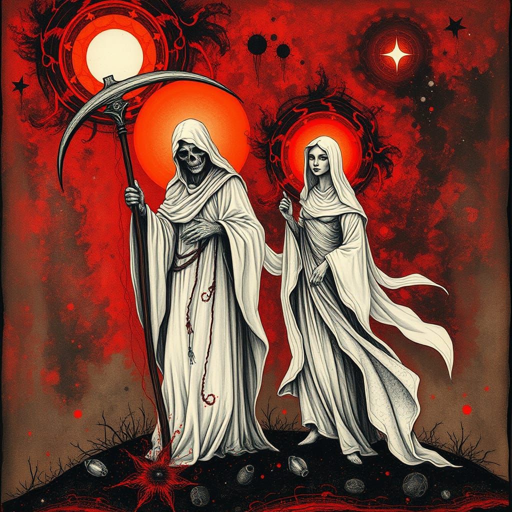 Dreamlike Scene of Reaper and Mystical Companion