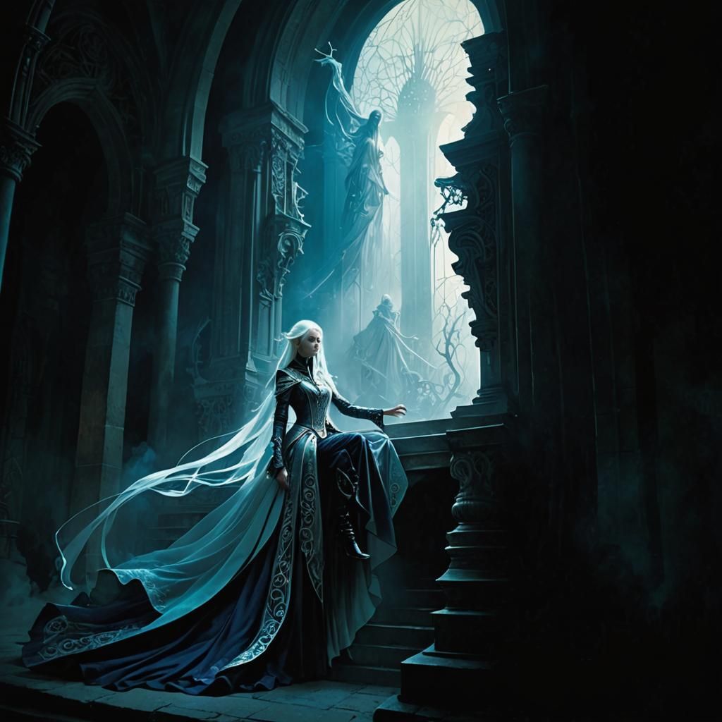 Female Mage Casting Magic in Avant-Garde Style