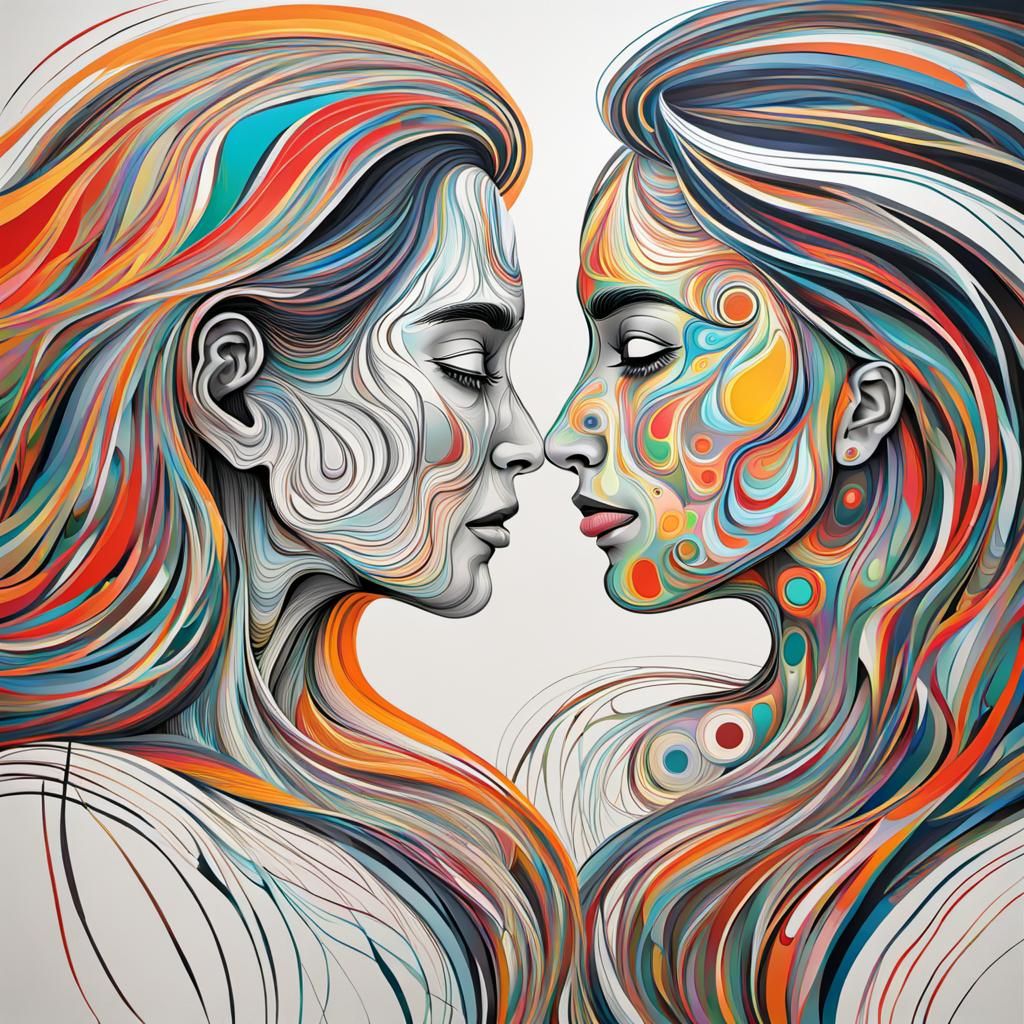 Mother and Daughter's Love in Abstract Style