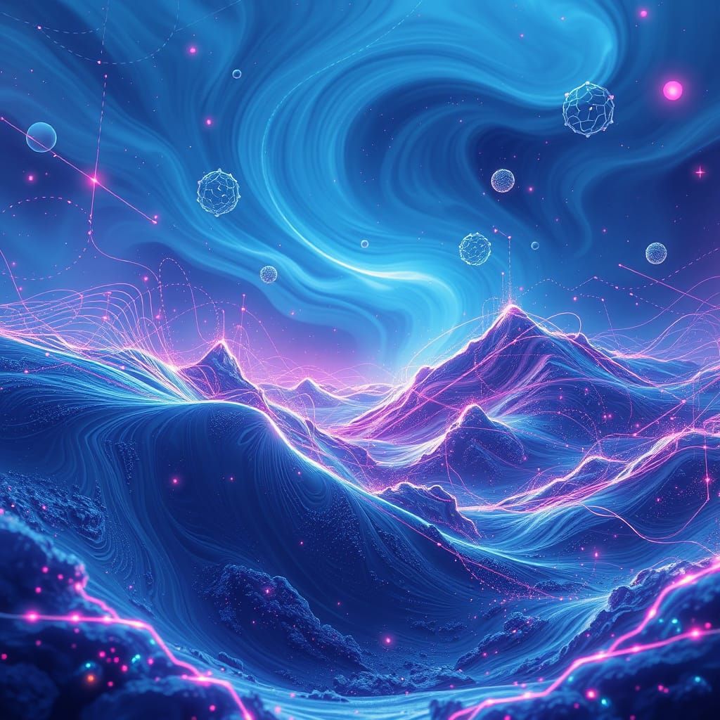 Surreal Quantum Mechanics Landscape in Neon Hues