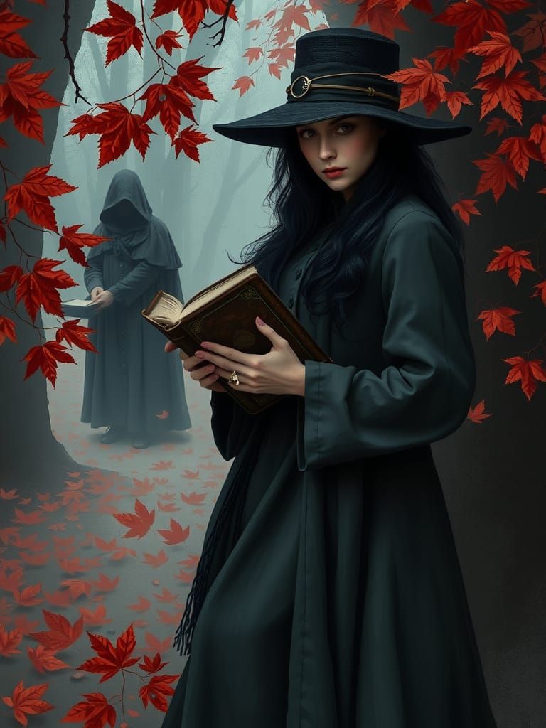 Mystical Woman with Book in Impressionist Style