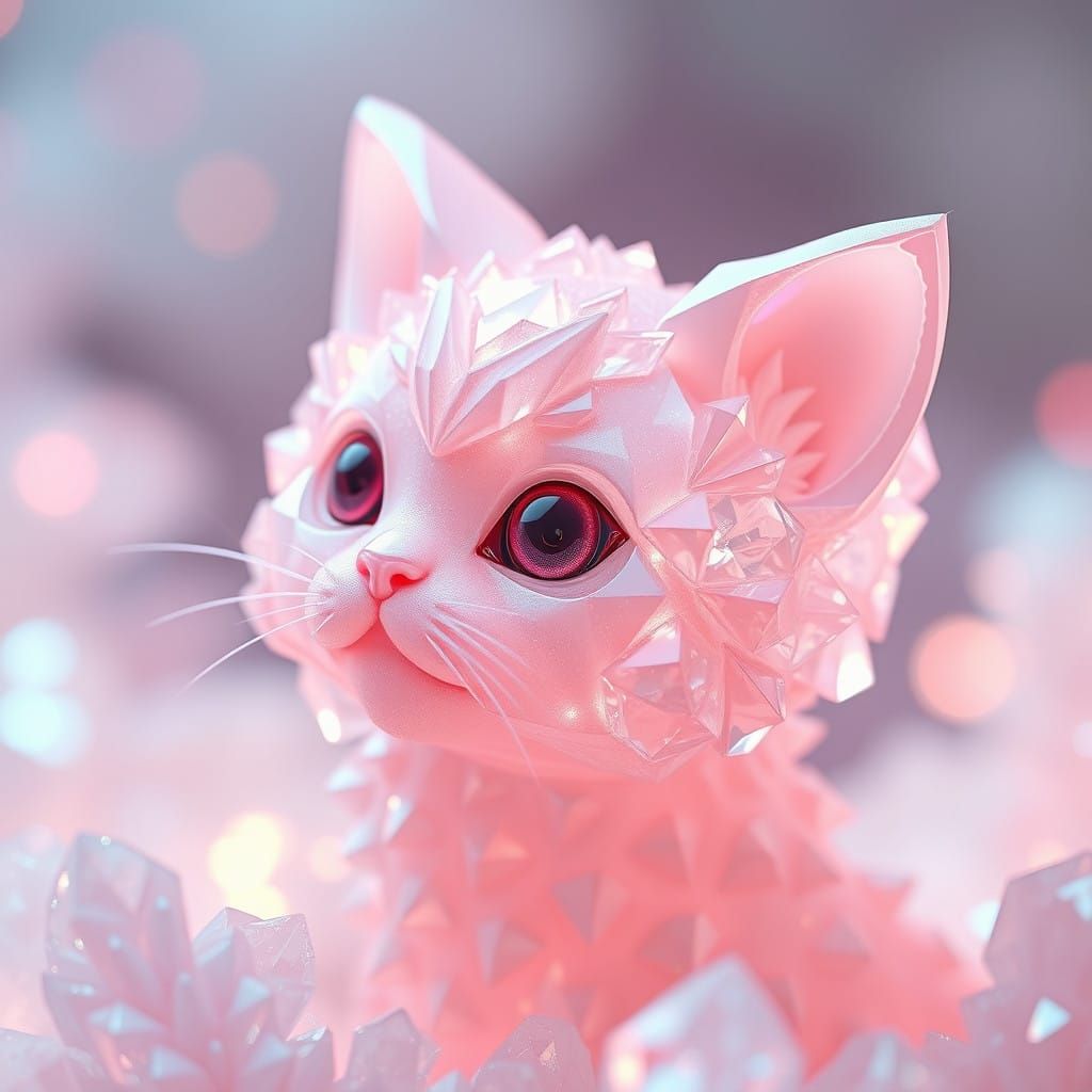 Vibrant, Crystallized Feline in Ethereal Glow