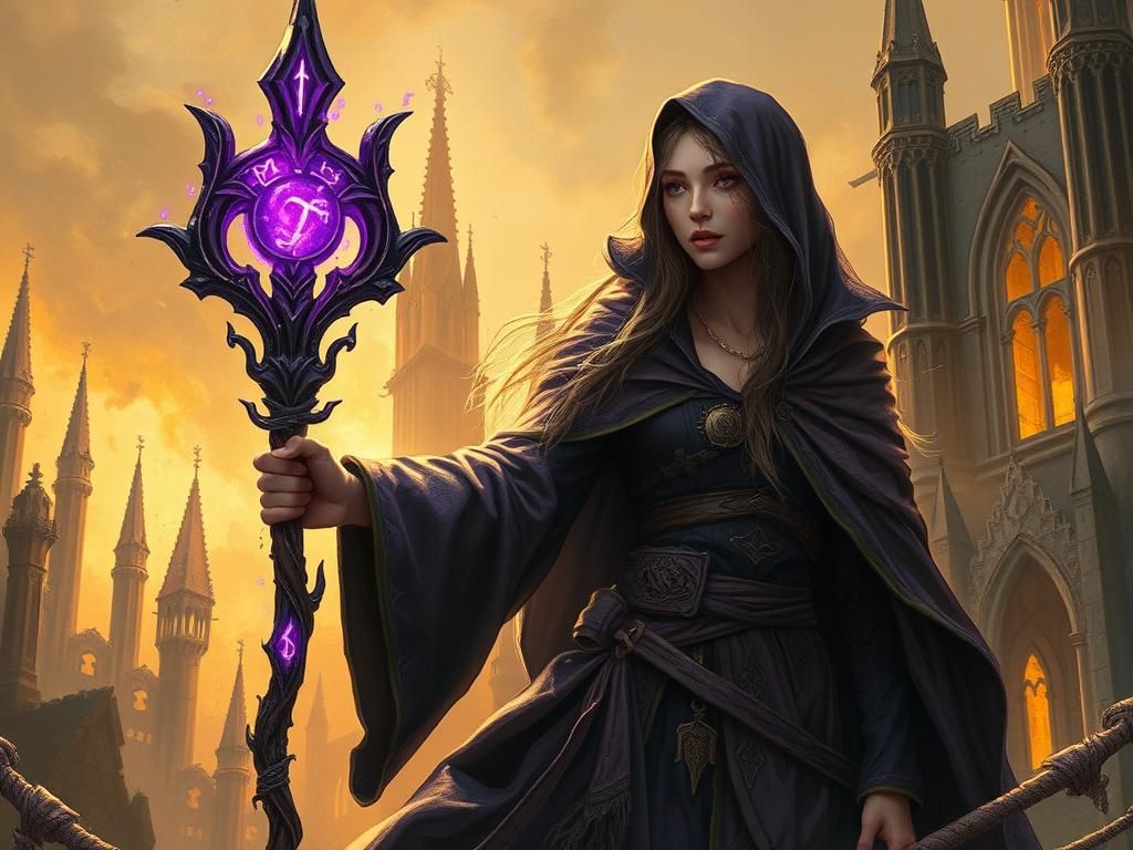 Mystical Heroine in Gothic Ruins: Alphonse Mucha Style