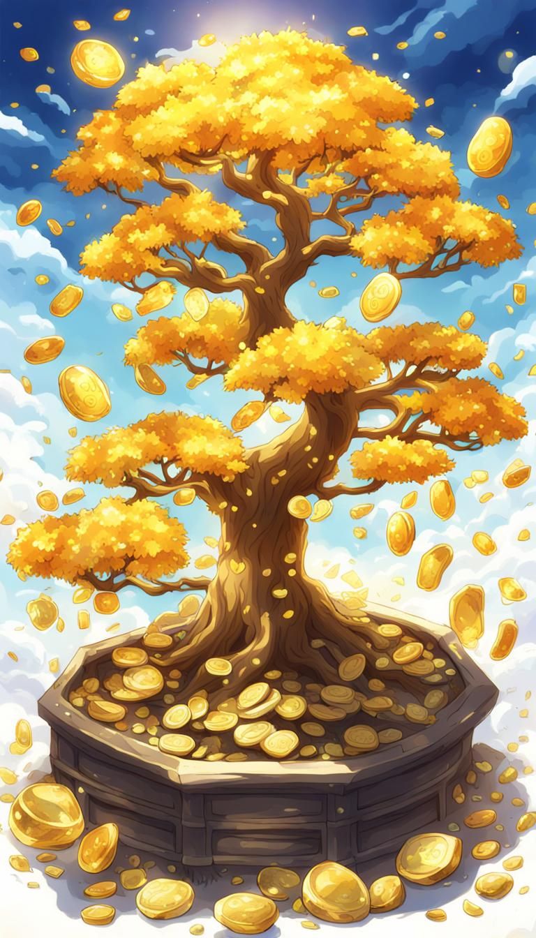 Citrine Gemstone Money Tree in Anime Style
