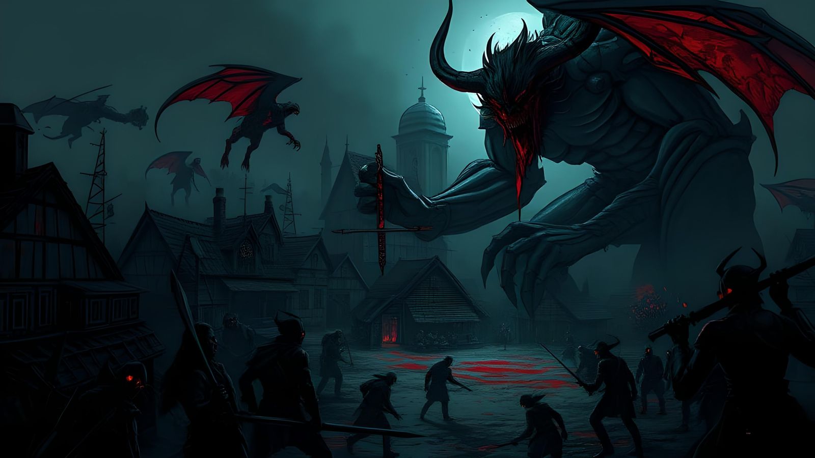 Giant Defends Village From Demon Horde