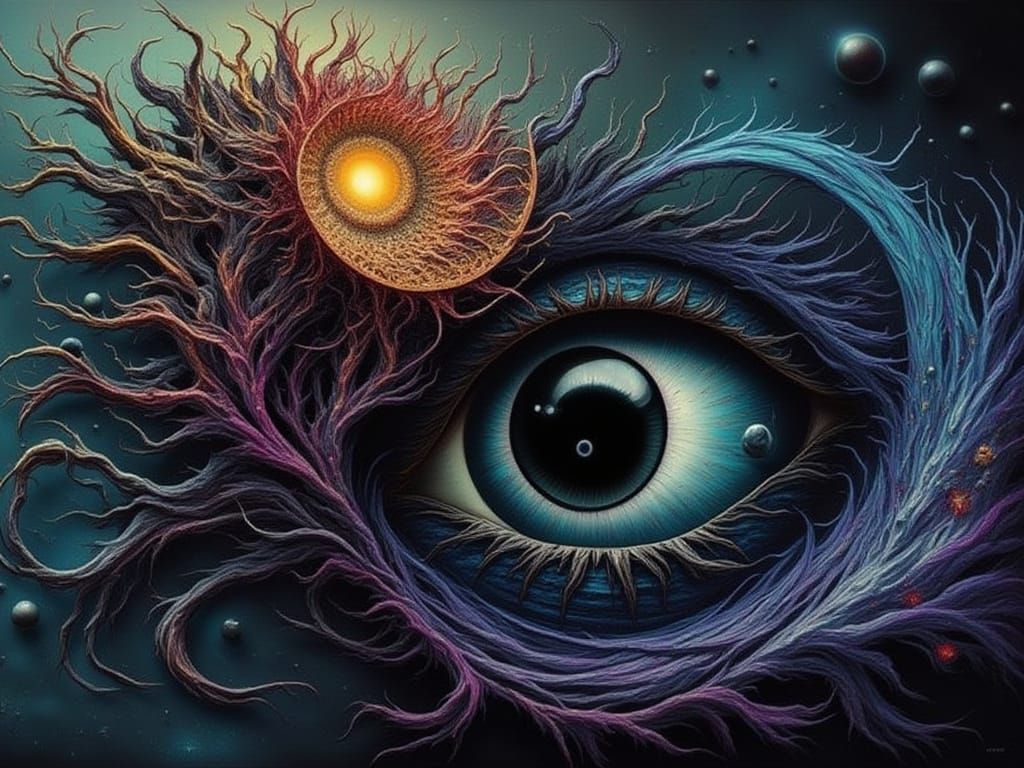 Eldritch Man Screaming at Moon with Many Faces