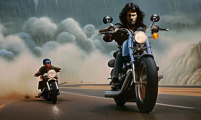 Motorcycle Rider in Rainy Digital Painting