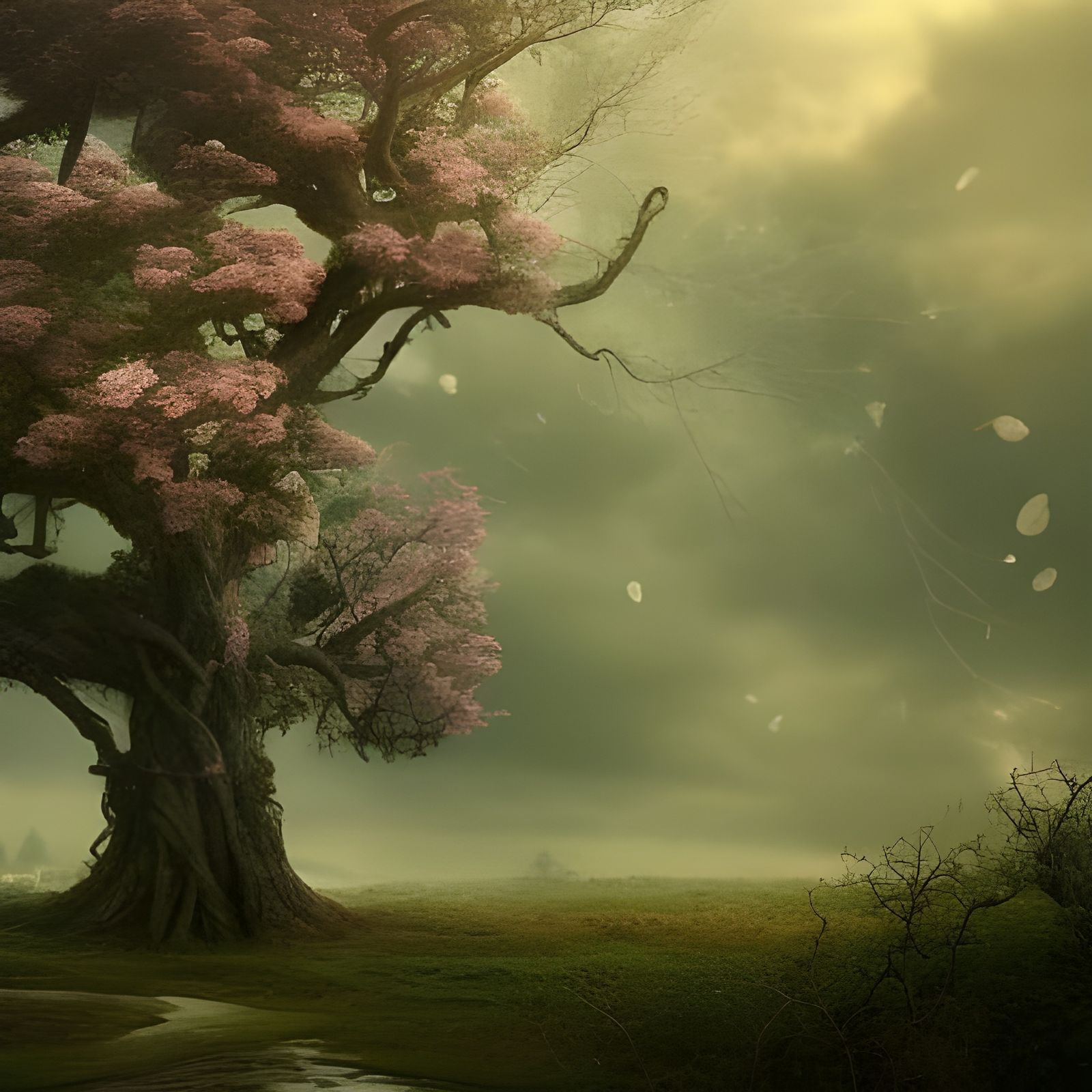 Detailed Flowering Tree Root System: Digital Painting