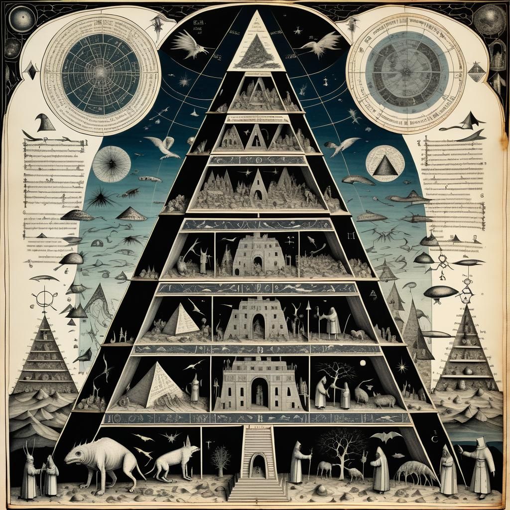 Arcane Paper Cut Pyramid Inspired by Bosch and Doré
