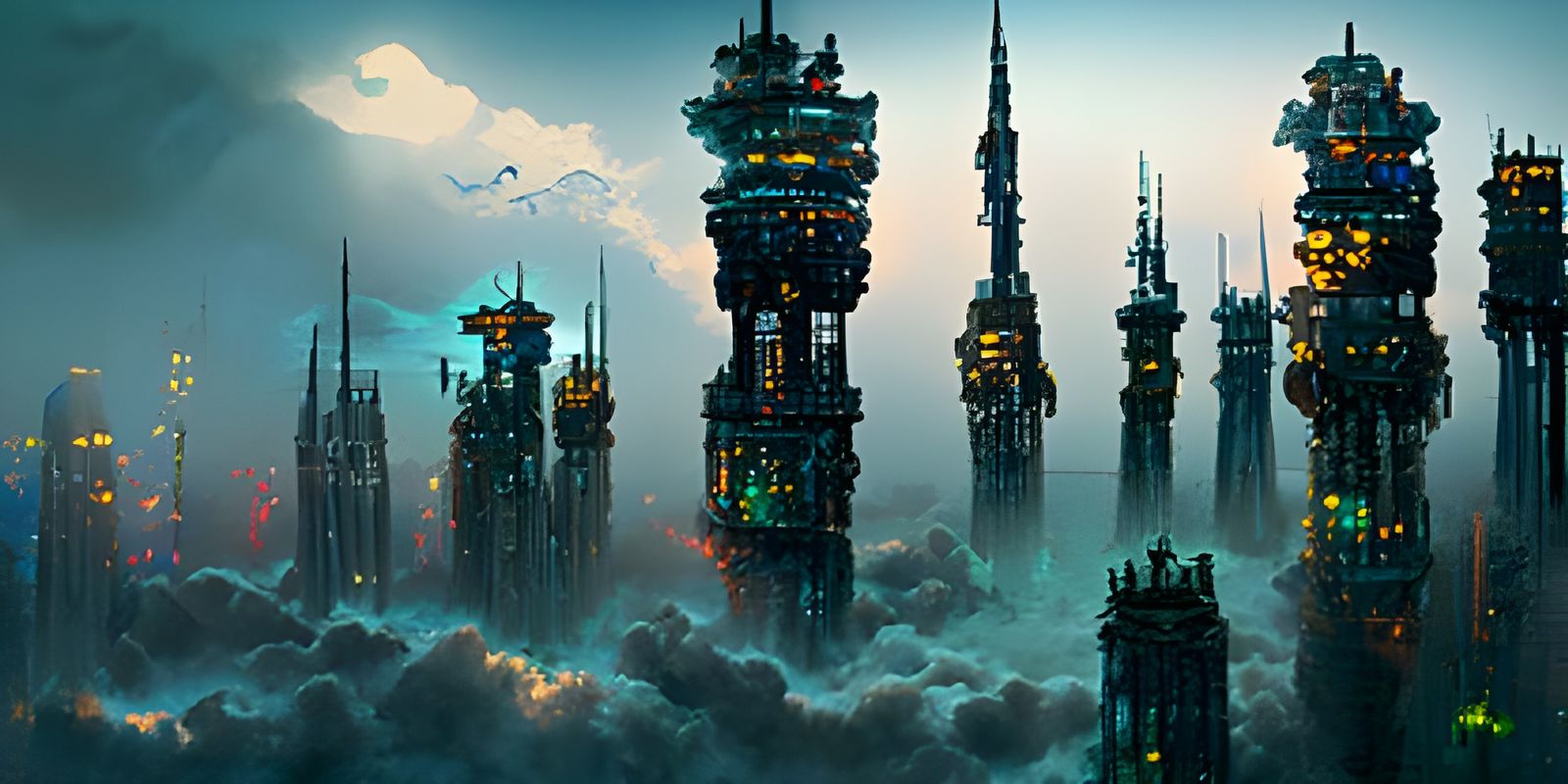 Imposing Cyberpunk Castle Skyscraper in Neon Hive City